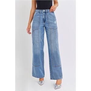 Cello High Rise Floral Wide Leg jeans
